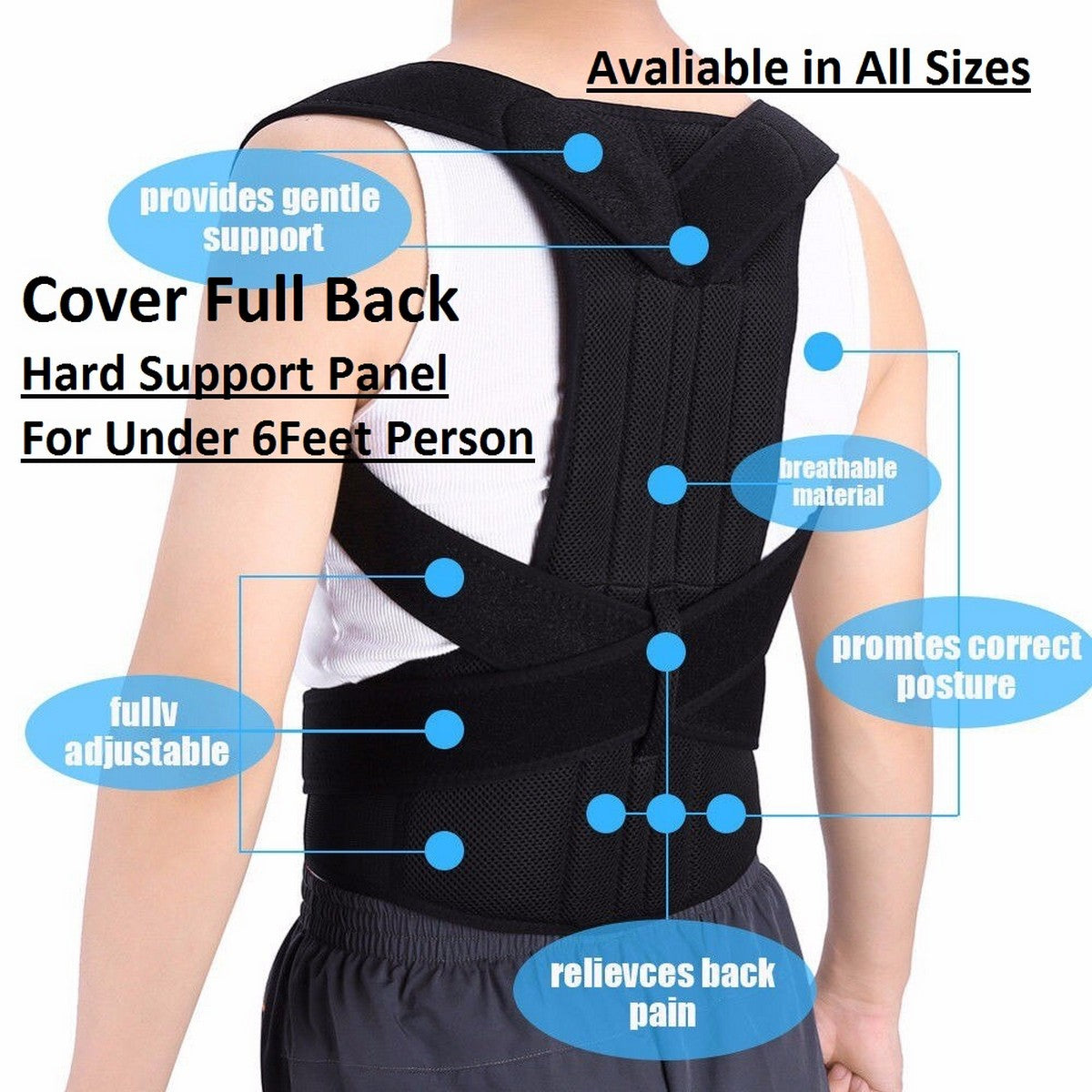 Adjustable Back Support Belt | Posture Corrector | Spine & Shoulder Brace – Large