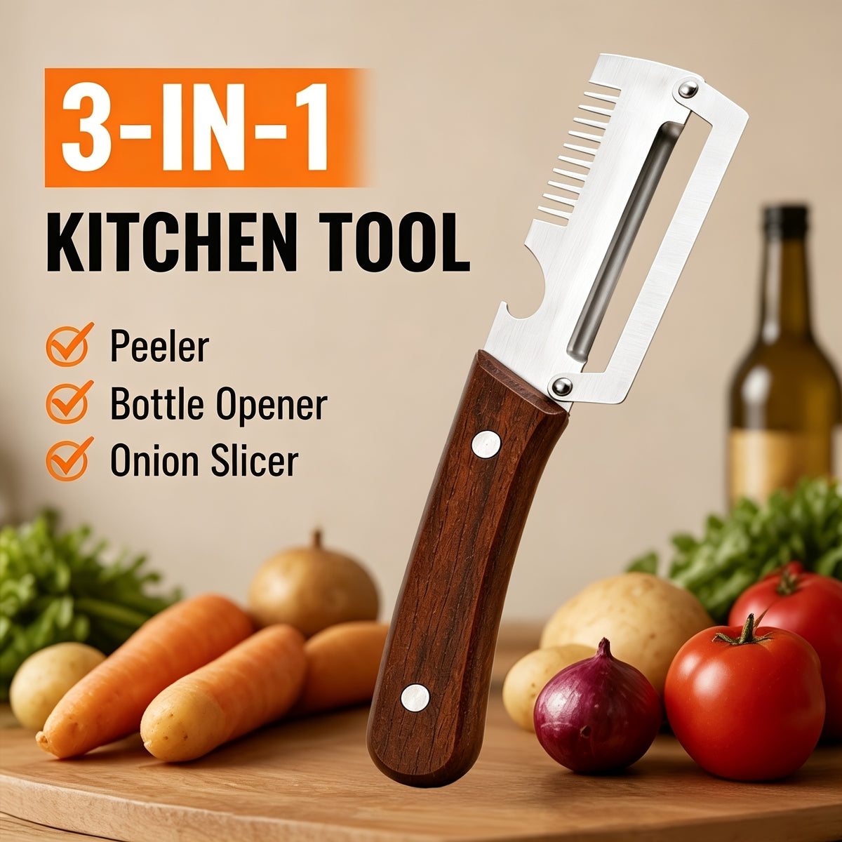 3-in-1 Stainless Steel Peeler Knife | Vegetable Peeler, Cutter & Bottle Opener