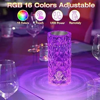 Rechargeable Rose Diamond Table Lamp | 16-Color RGB with Wireless Remot