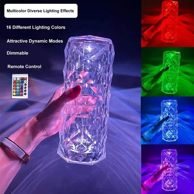 Rechargeable Rose Diamond Table Lamp | 16-Color RGB with Wireless Remot