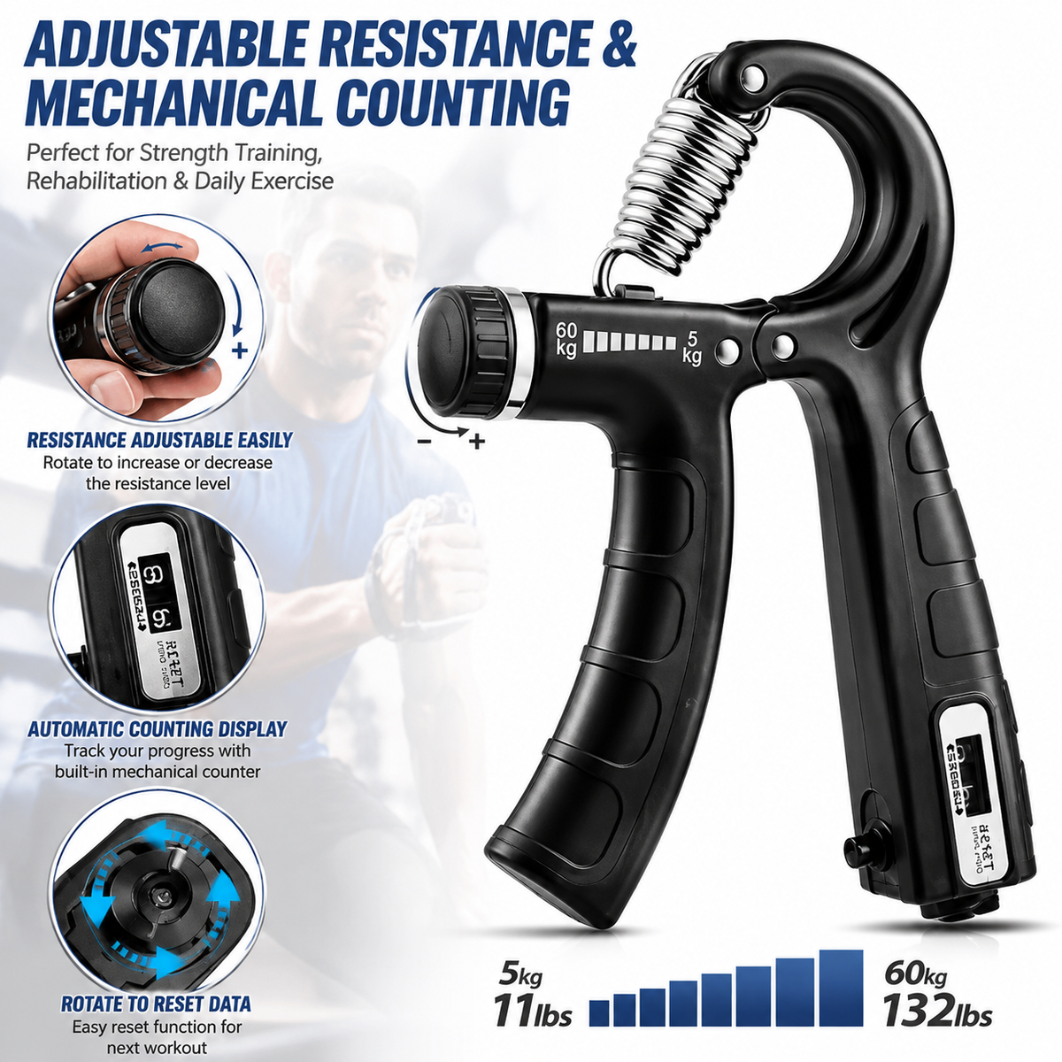 Adjustable Hand Grip Strengthener | Wrist & Forearm Grip Trainer