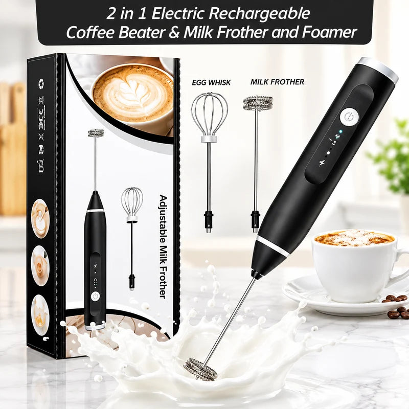 2-in-1 Electric Coffee Beater | USB Milk Frother & Egg Whisk