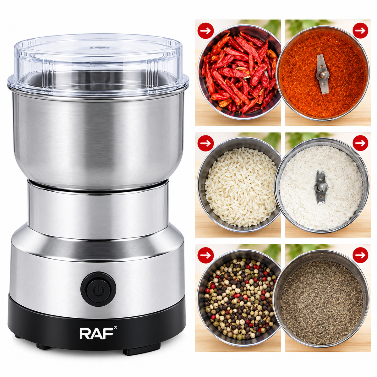 RAF R-7113 Electric Grinder – 300W Stainless Steel Blade | 85–100g Capacity