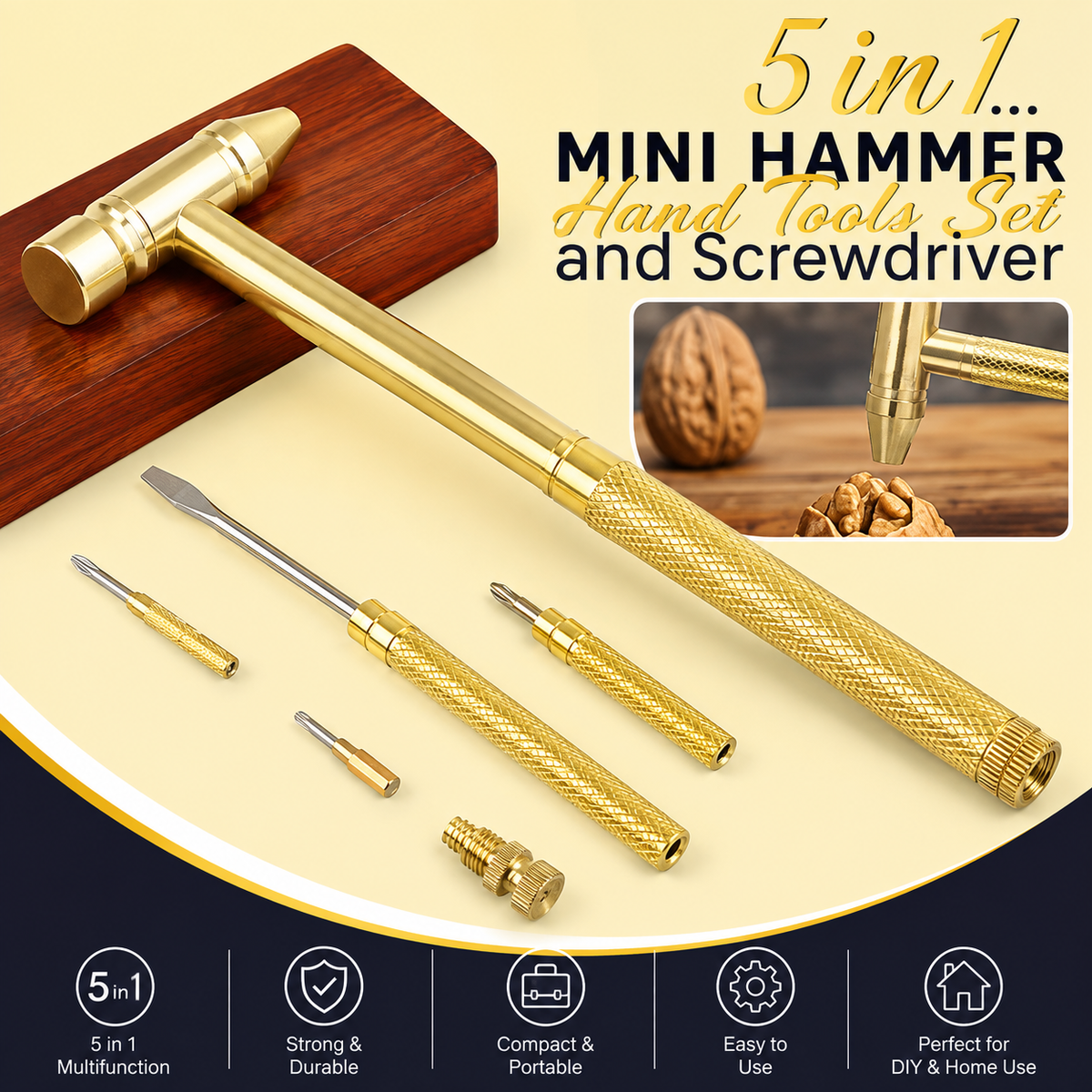 5-in-1 Multifunction Mini Craft Tool Set | Hammer & Screwdriver Kit