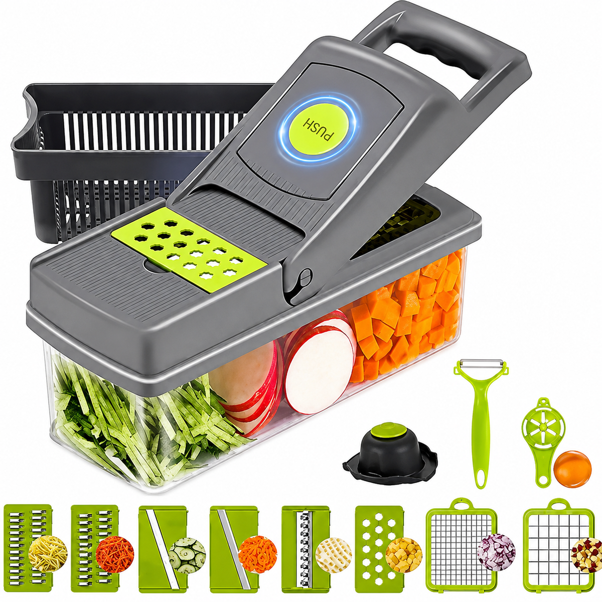 16-in-1 Vegetable Chopper | Dicer, Slicer & Grater with Storage Containe