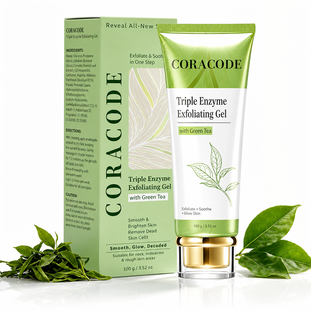 Coracode Triple Enzyme Exfoliating Gel with Green Tea – 100g