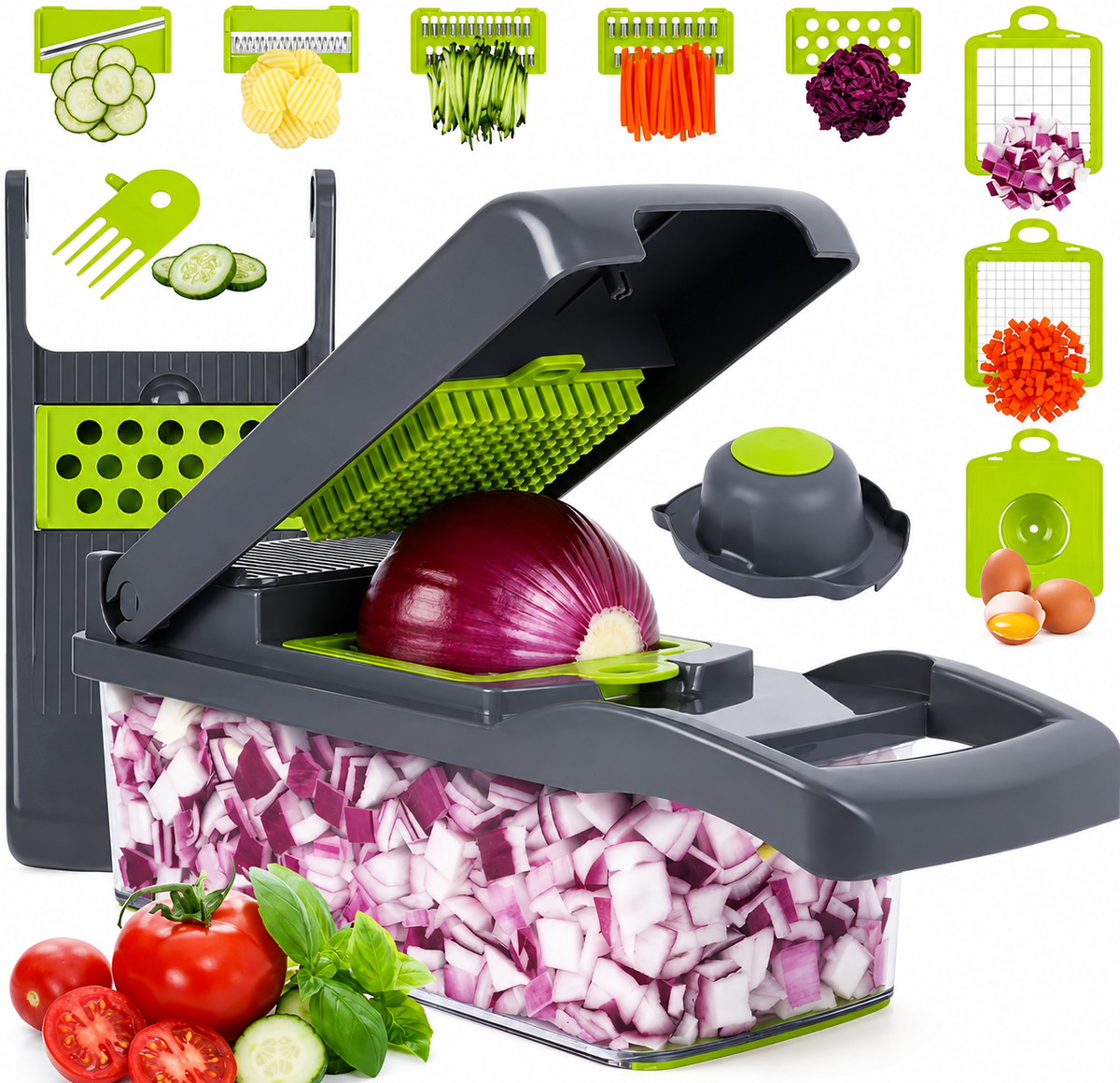 16-in-1 Vegetable Chopper | Dicer, Slicer & Grater with Storage Containe